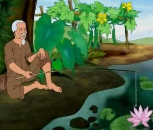 Bức tranh cụ già ngồi câu cá