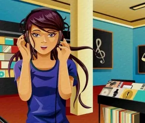 Cô gái ở cửa hàng bán CD